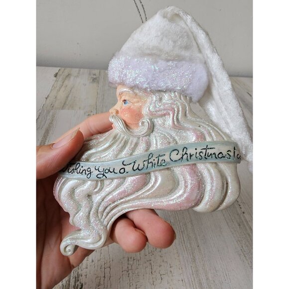 Glitter Santa hat ornament porcelain sparkle White tree Xmas - Picture 3 of 7